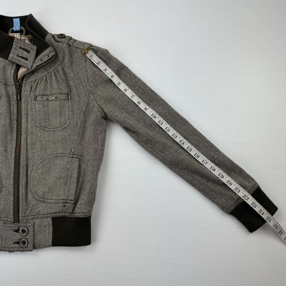 O’Neill Y2K Women’s Wool Blend Herringbone Bomber Jacket M Brown Zip Tweed - Picture 14 of 16